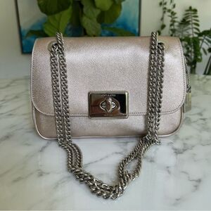 Coach Cassidy Crossbody Shoulder Bag Platinum Silver Metallic Leather F38073